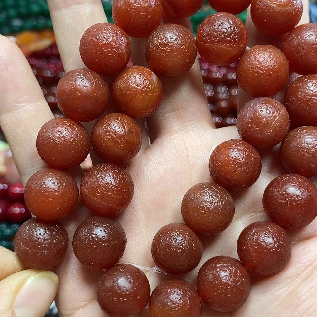 玛瑙/玉髓未镶嵌珠宝半成品红橘皮玛瑙一条卡14mm