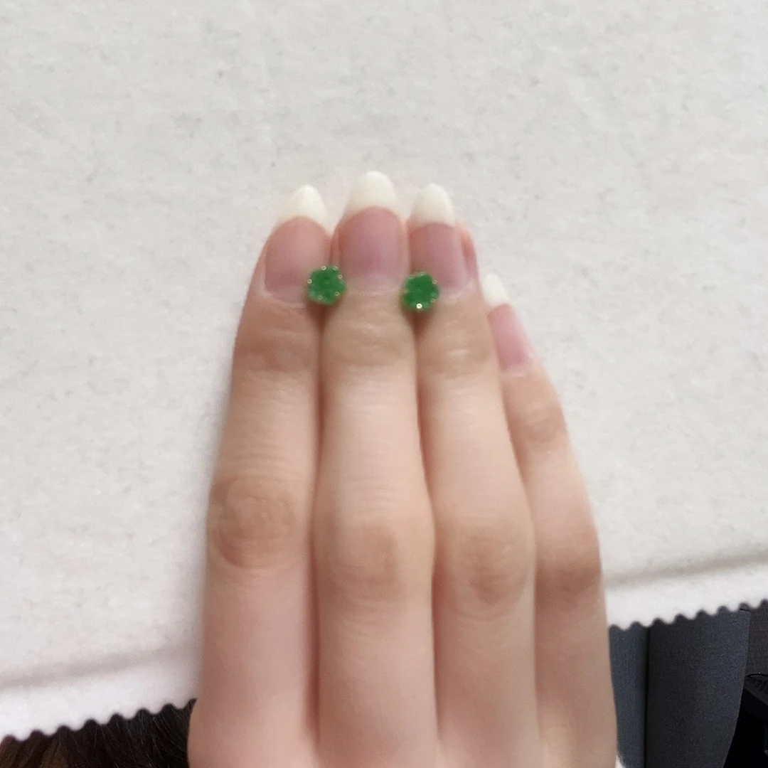 翡翠耳饰18K金镶嵌沫*简单