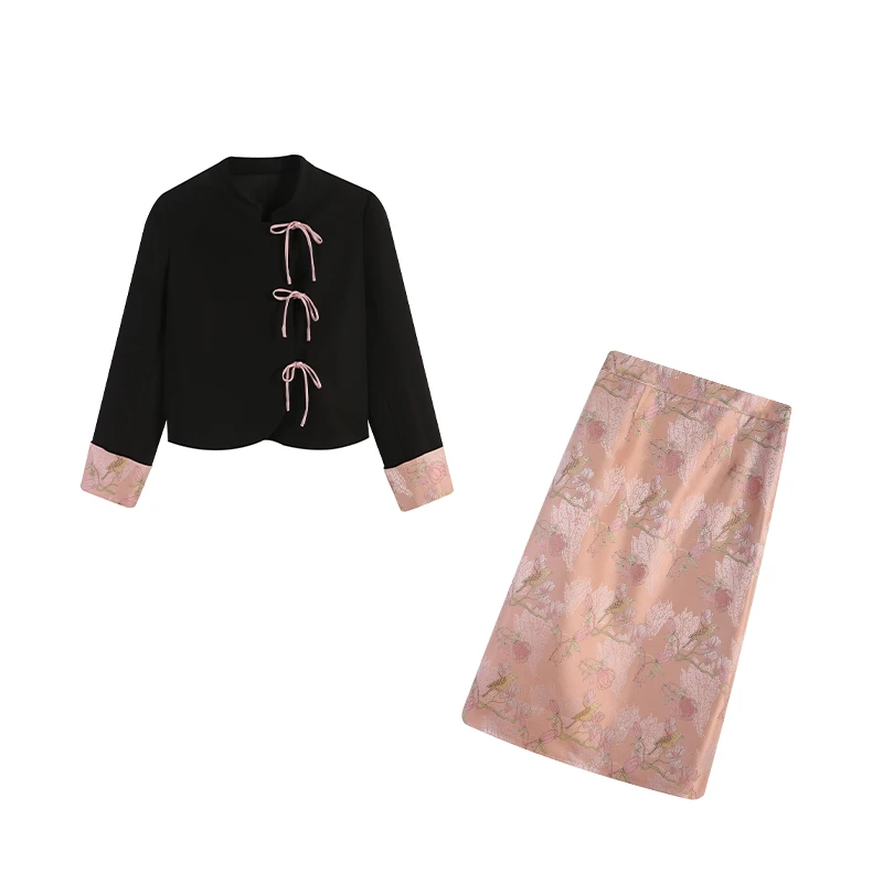 黑色上衣/粉色裙子套装ZL54229