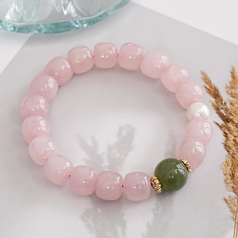 原创设计天然粉水晶和田玉手链-8481