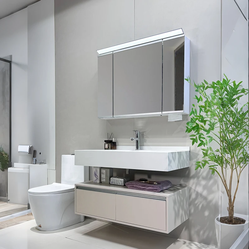 爆款酒店风岩板热弯一体洗漱台卫生间洗脸盆柜洗手盆柜浴室柜组合