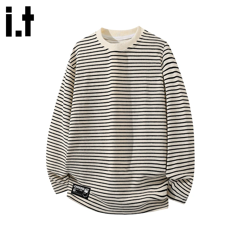 i.t:CHOCOOLATE美式条纹长袖t恤男士2025年秋季新款圆领宽松上衣