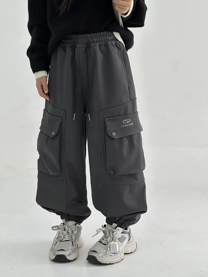 25906男童裤子2025新款儿童工装裤加绒加厚长裤中大童休闲束脚裤