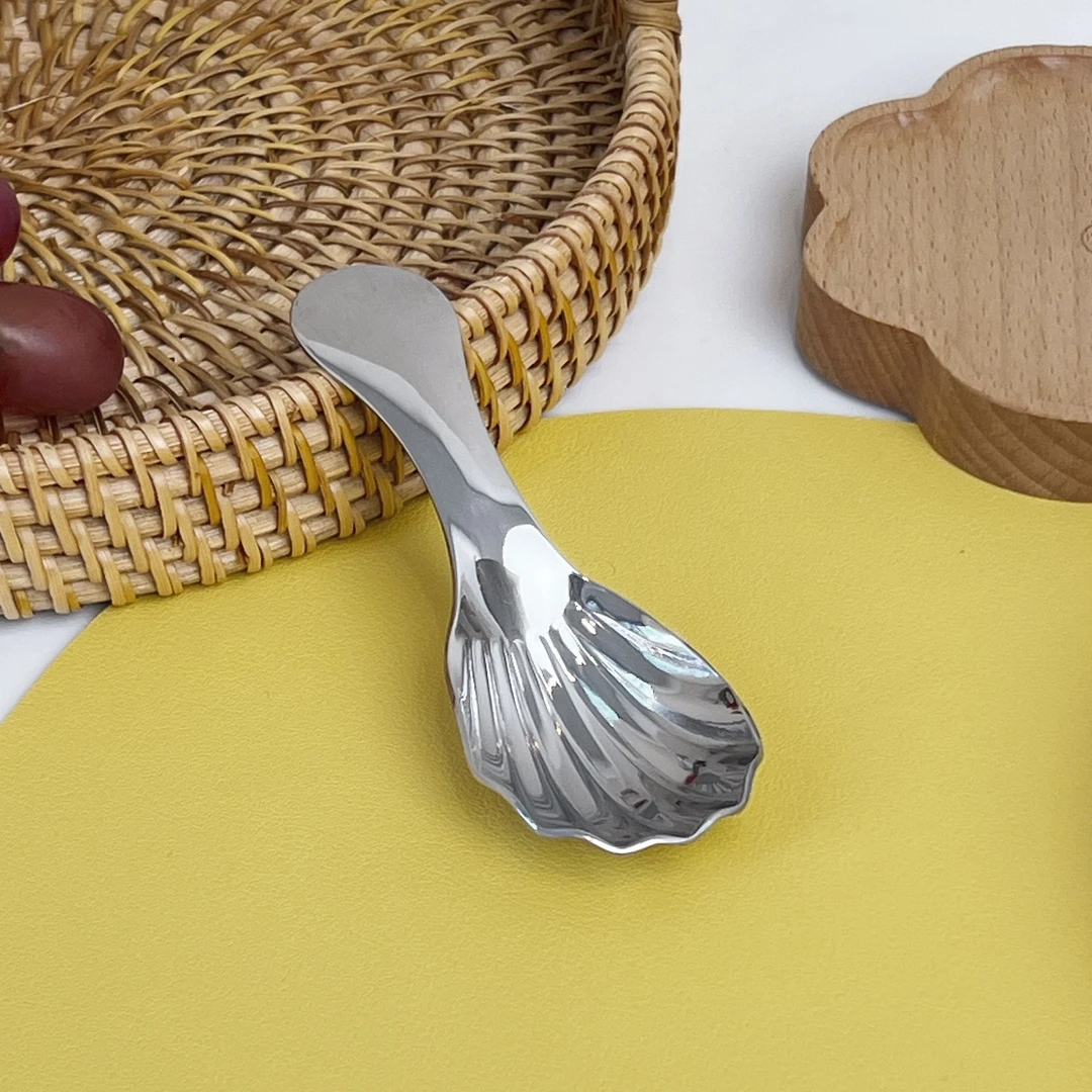 18/10不锈钢甜品勺 创意贝壳迷你小勺短柄餐勺网红精致小勺子