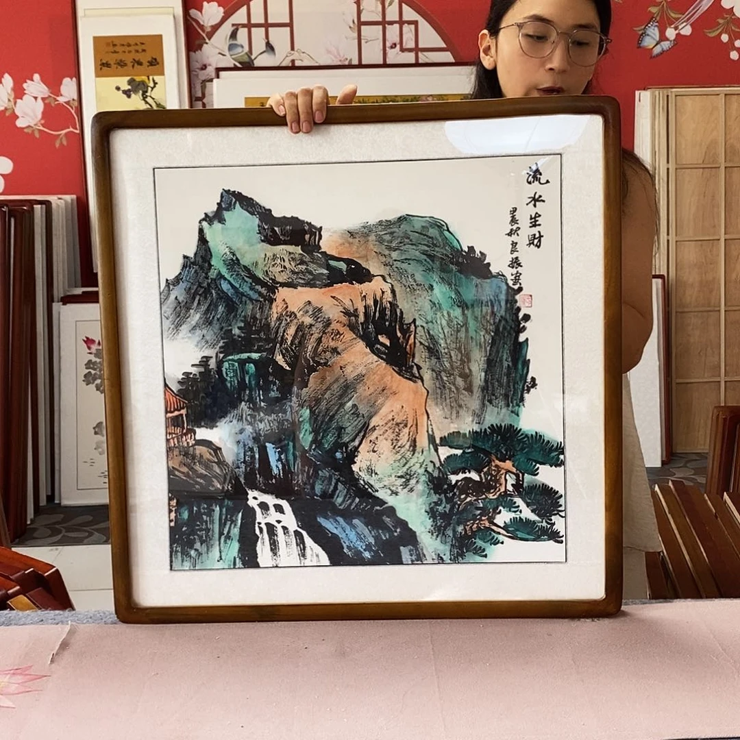 国画手写手绘国画作品62✖️62带框包邮
