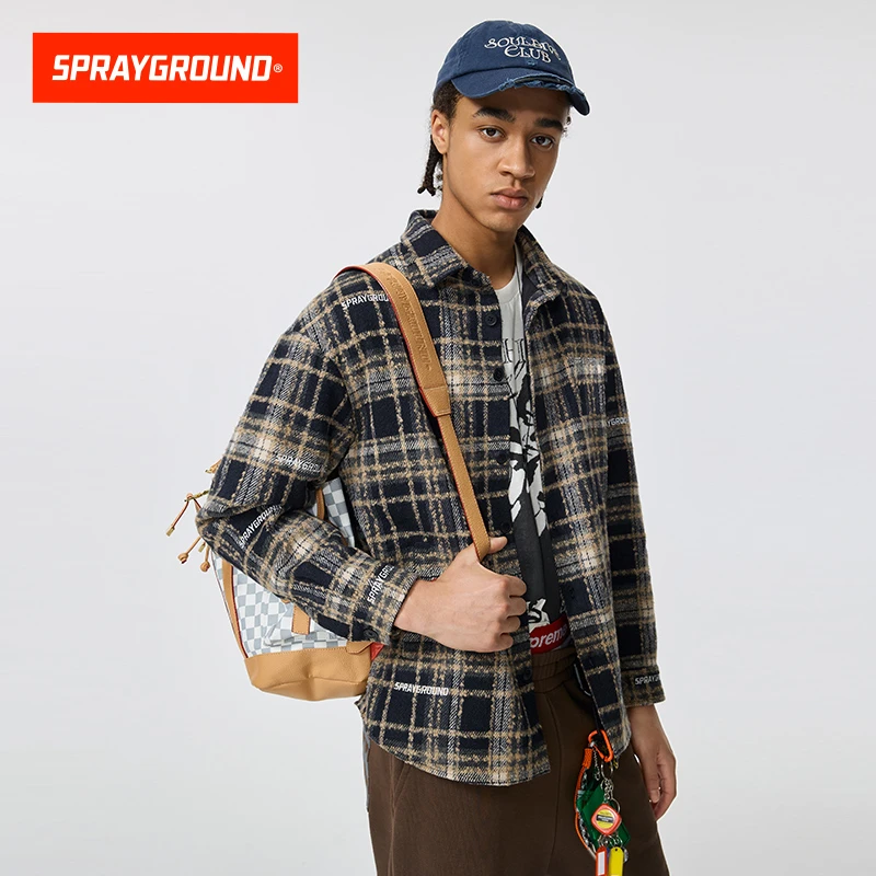 SPRAYGROUND 鲨鱼嘴衬衫夹克外套毛呢潮流宽松棋盘格DR W1040402