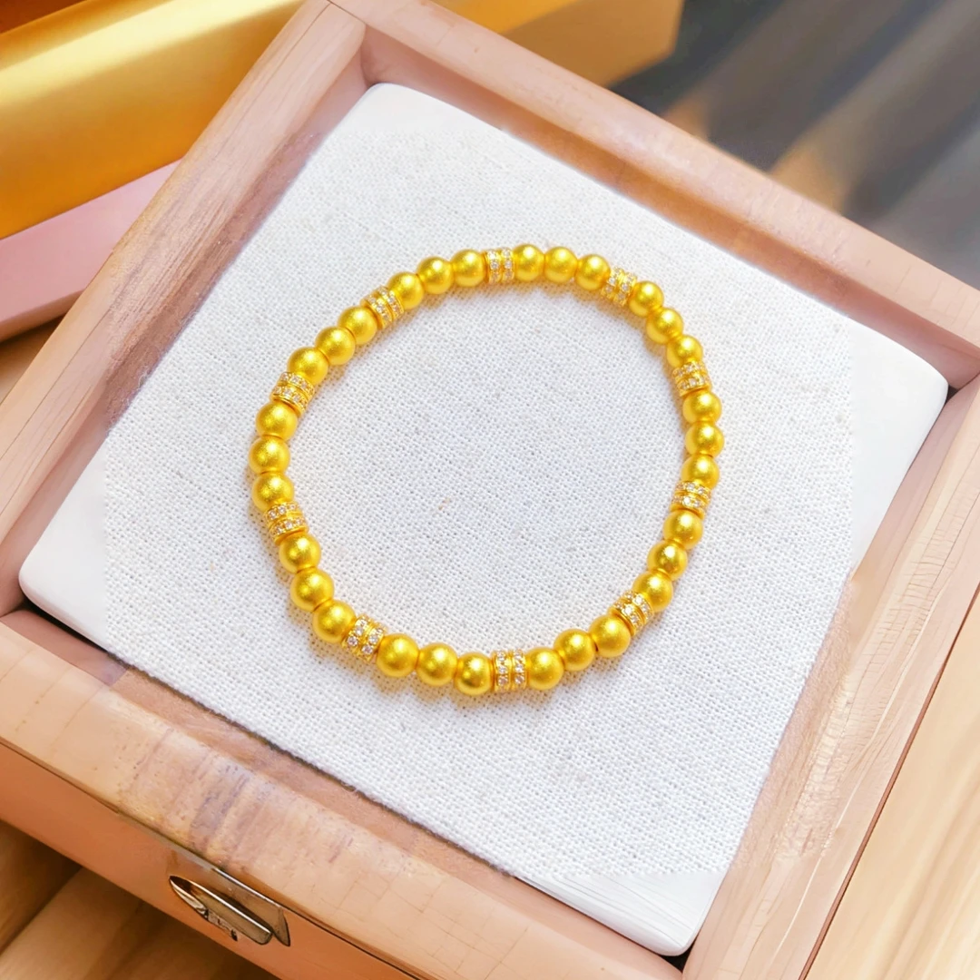 手链HEMEI/赫美轻奢 古法点钻转运珠5MM手链镀K金