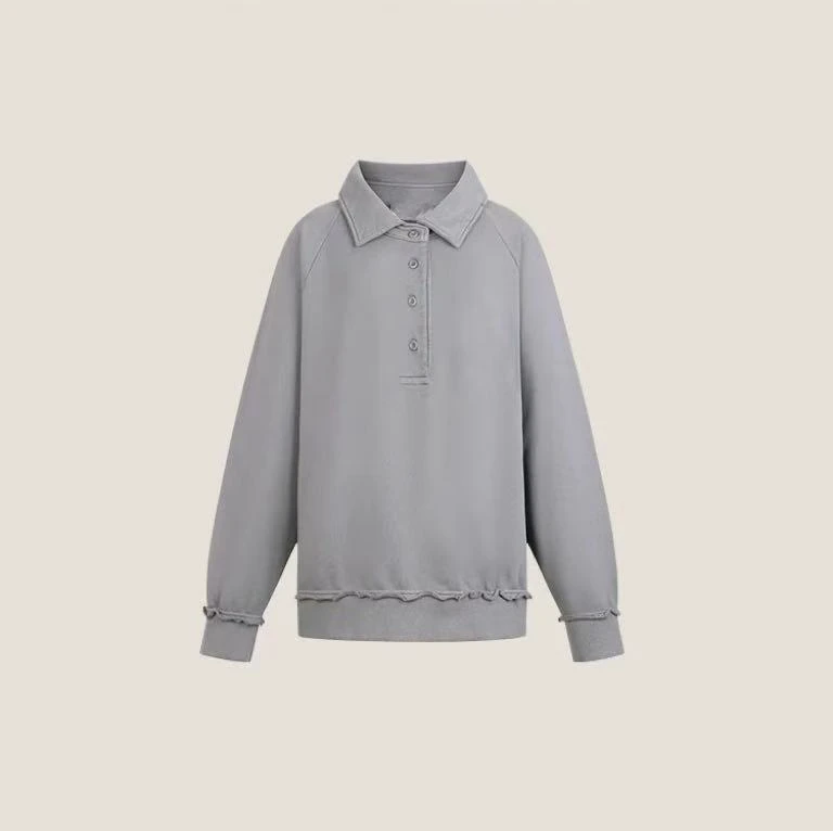 凯特丝蓓337#24秋冬刺绣水洗做旧褪色宽松翻领卫衣女