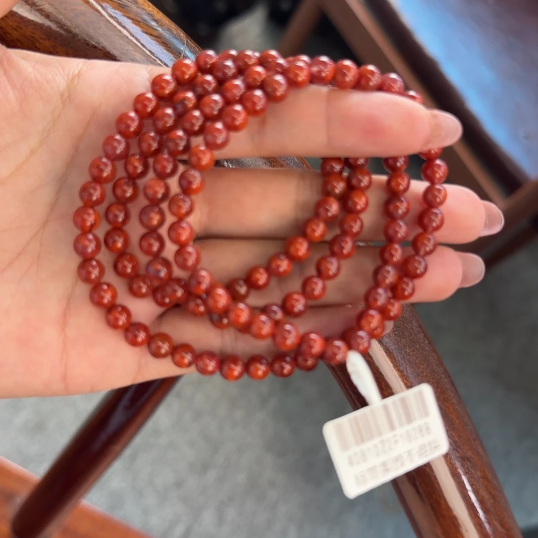 南红玛瑙手串未镶嵌原矿无优化瓦西玫红火焰纹5mm多圈