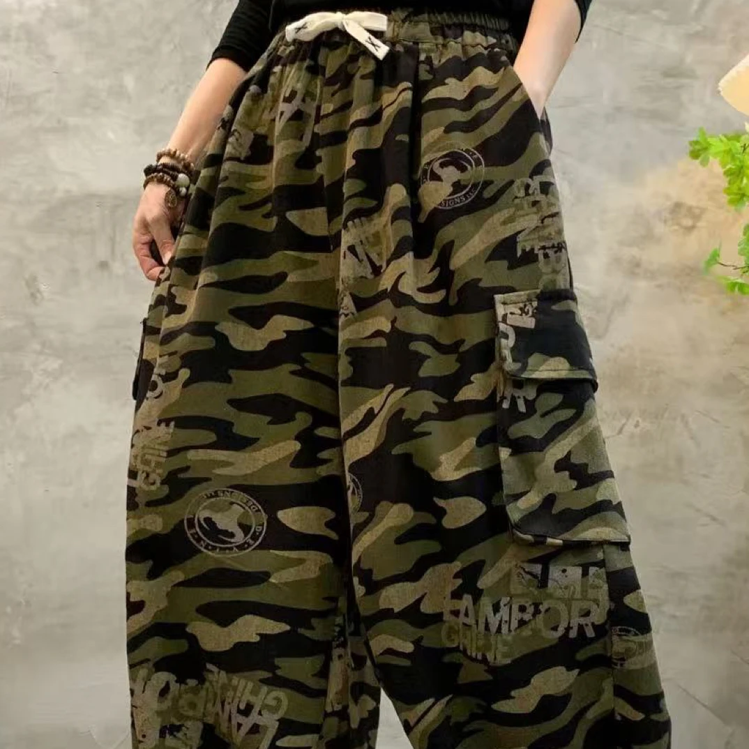 25410冬季加绒加厚迷彩炒色牛仔工装灯笼裤