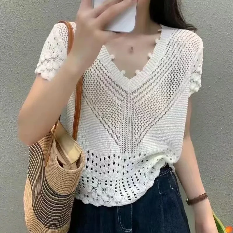 蜜娜贝尔 9580短袖翻领针织衫
