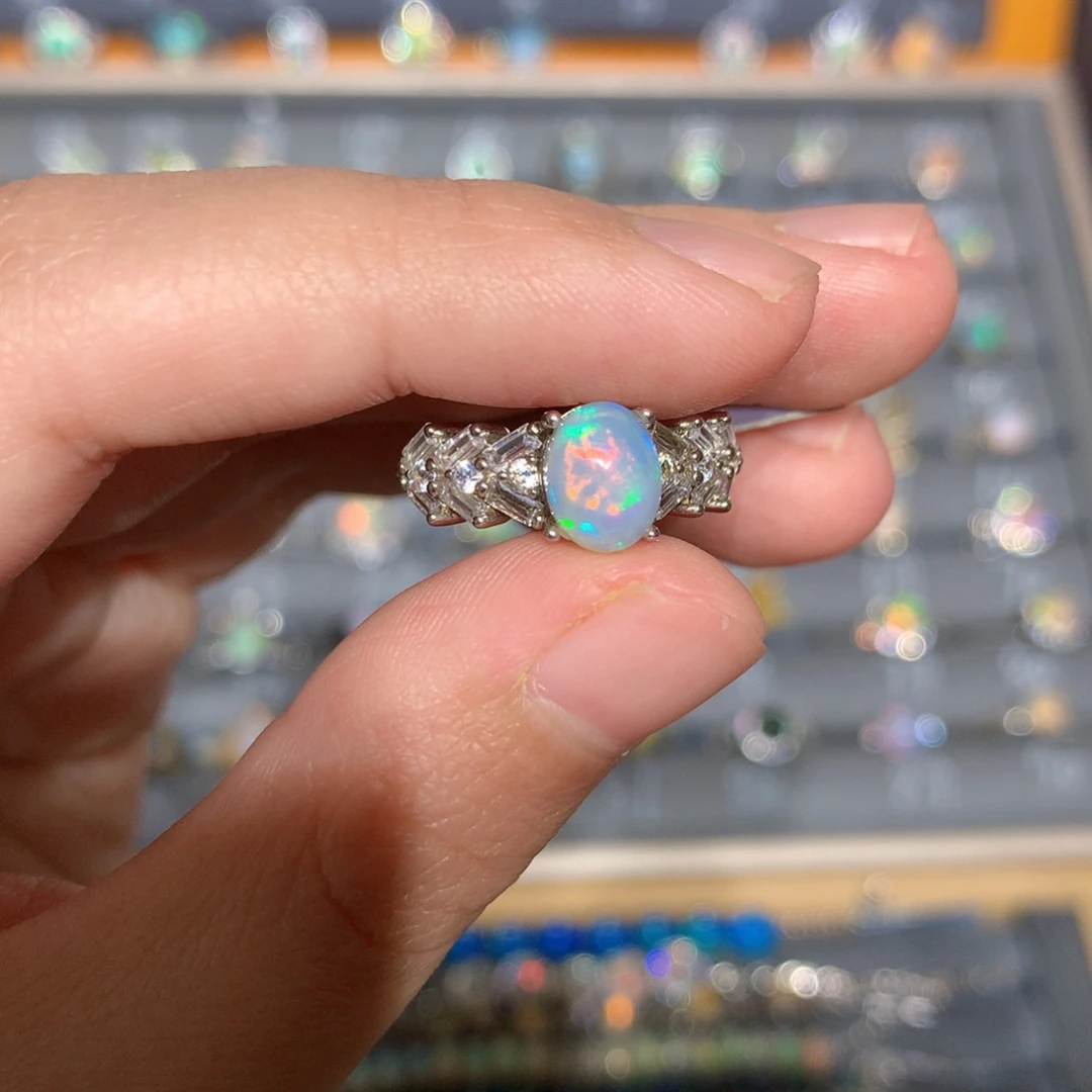 银S925镶嵌欧泊欧泊戒指y