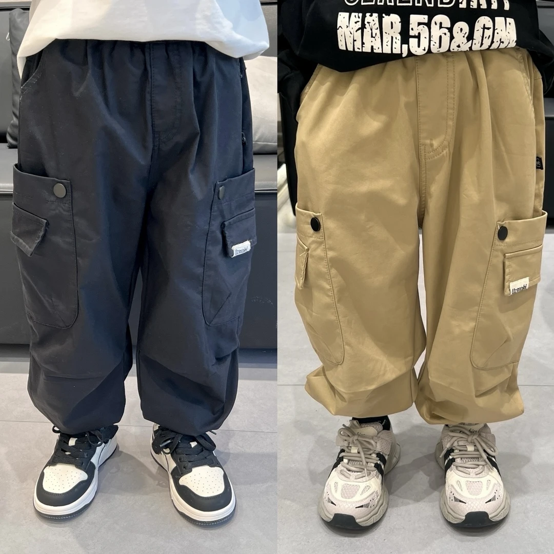 爆款春季新款童裤儿童韩版大口袋工装裤男女童春秋洋气长裤宽松