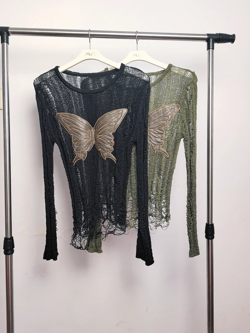 2025年夏季纯色气质镂空修身时尚网衫