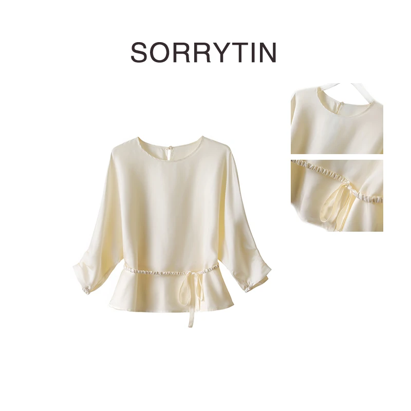 《白葵》SORRYTIN 简洁高级 20MM斜纹绸 显瘦抽绳收腰桑蚕丝衬衣