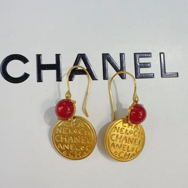 95新 Chanel/香奈儿 Chanel vintage香奈儿中古红琉璃金币耳钩
