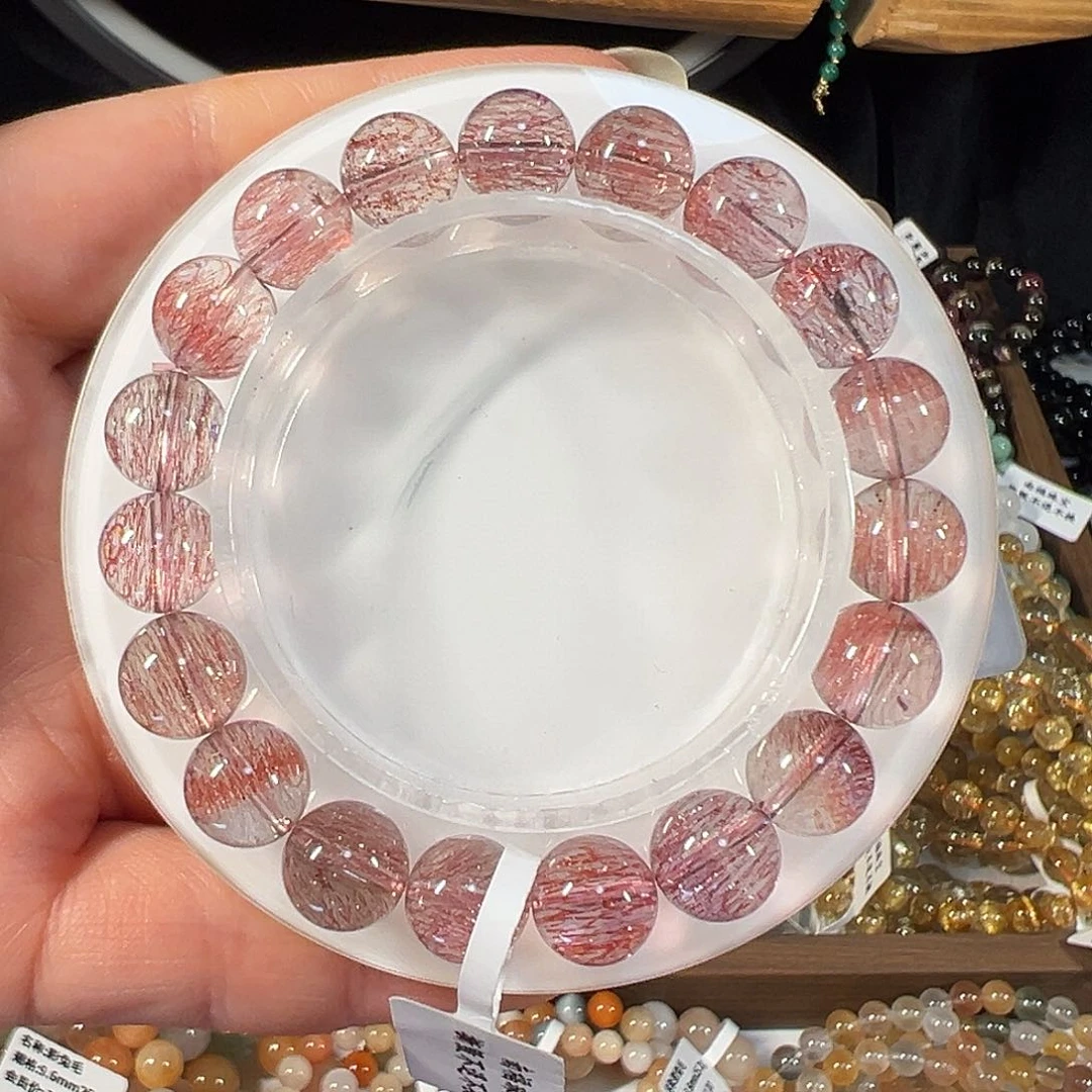 水晶手链未镶嵌巴西粉超10mm高品透体单圈手串