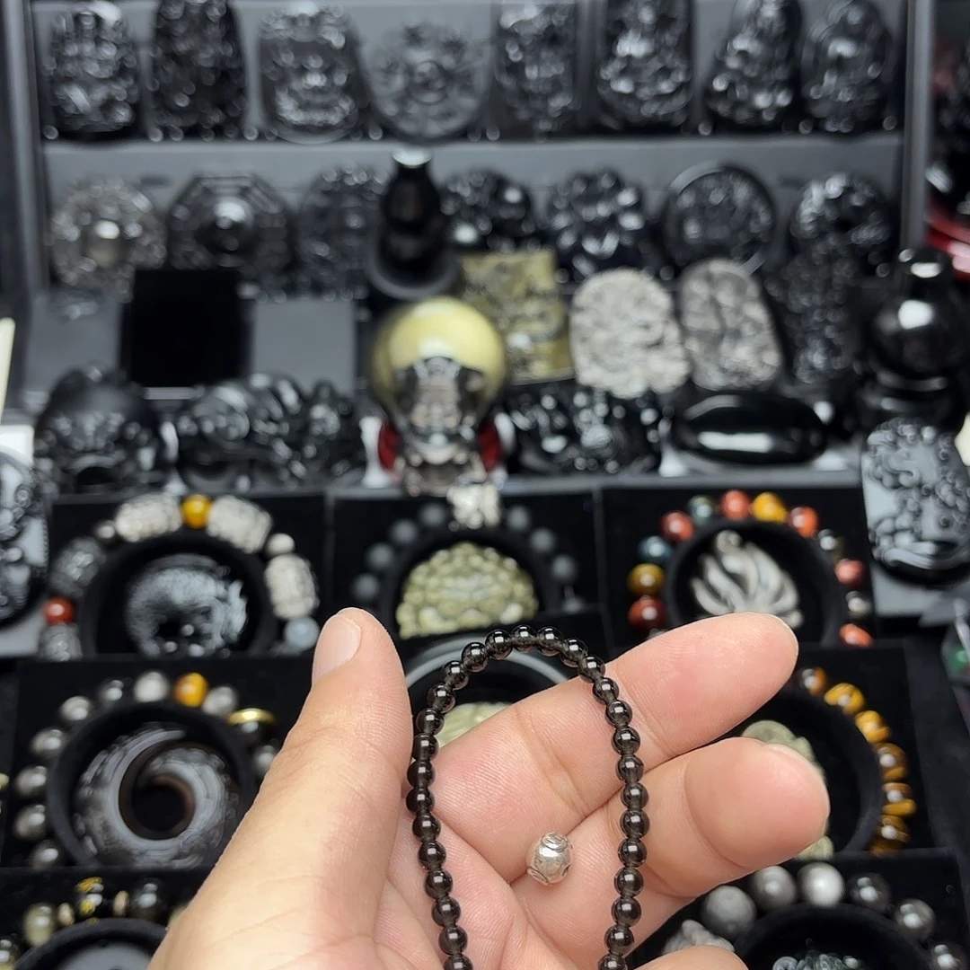 茶***百未镶嵌黑曜岩手链