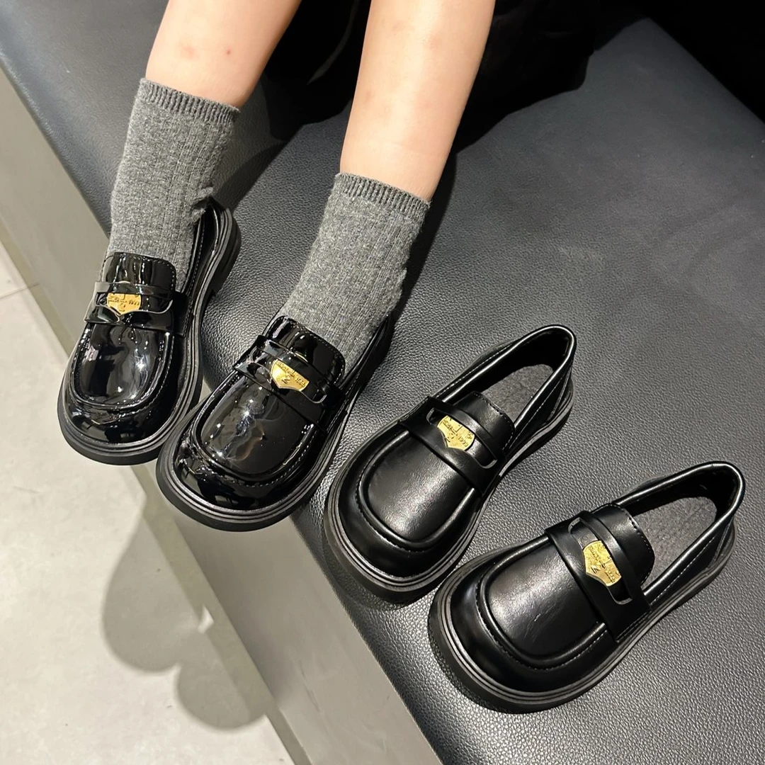 25春季新款中大童鞋儿童皮鞋女童一脚蹬乐福鞋百搭休闲单鞋1021