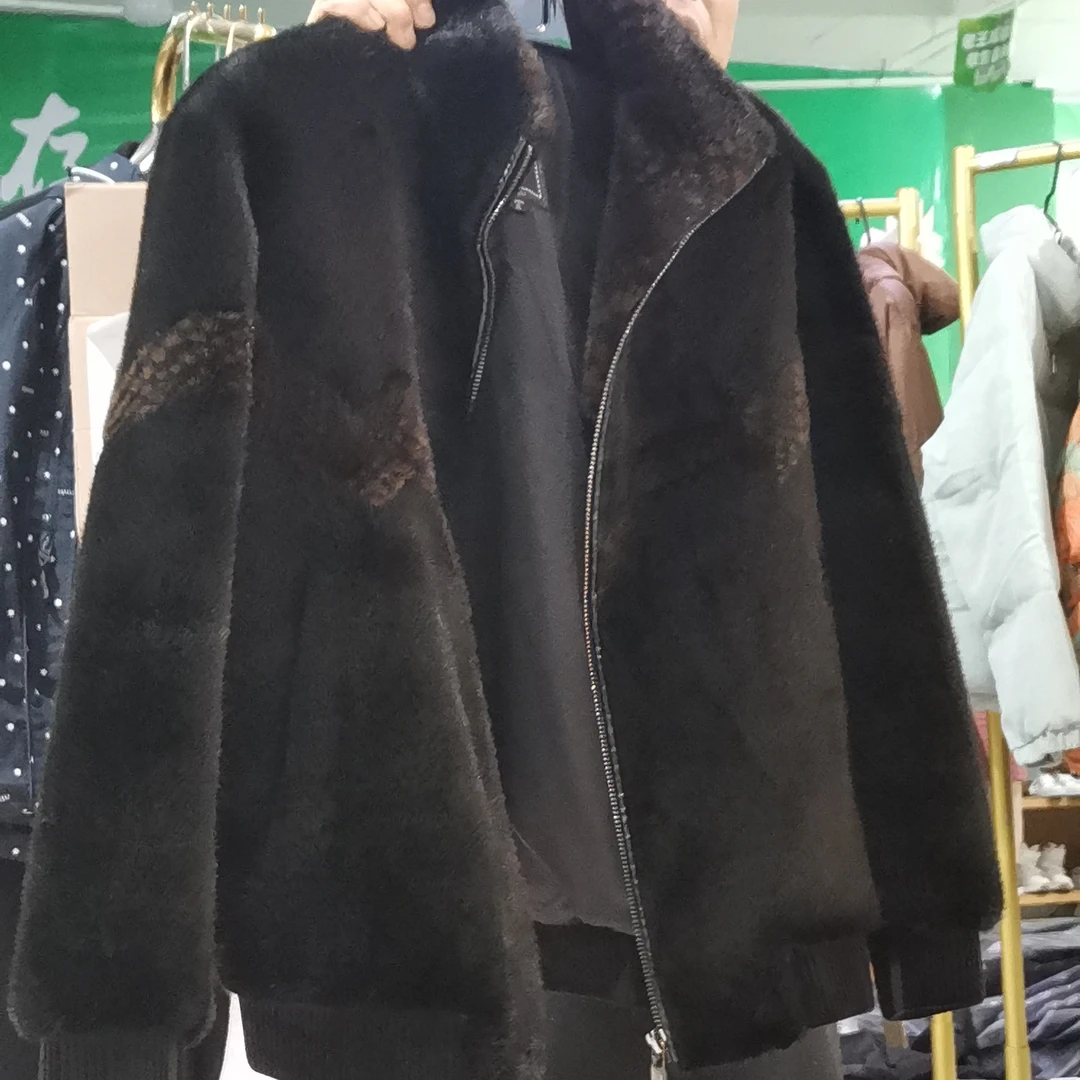 男士冬季加厚保暖水貂毛领轻奢潮流短款翻领夹克外套