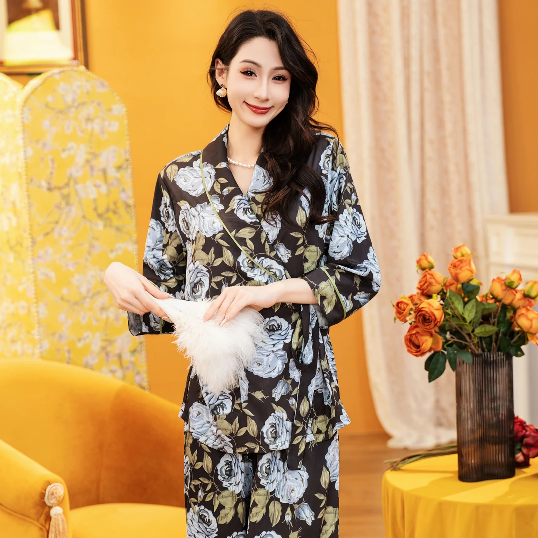 达芬奇密码2025新款蓝色妖姬秋冬女士休闲时尚高定睡衣女士家居服