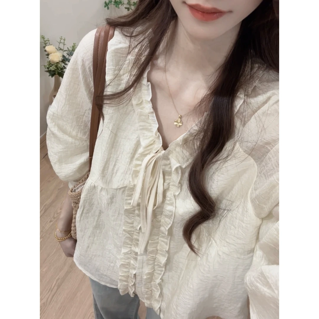 【现货】天丝木耳边法式百搭甜美小众显瘦小衫衬衫女