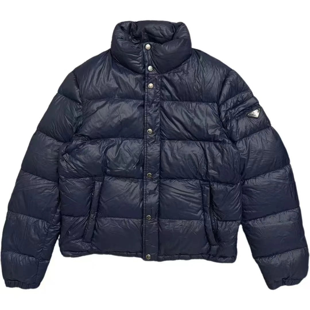 99新 Prada/普拉达 藏青色三角钢标羽绒服外套50码