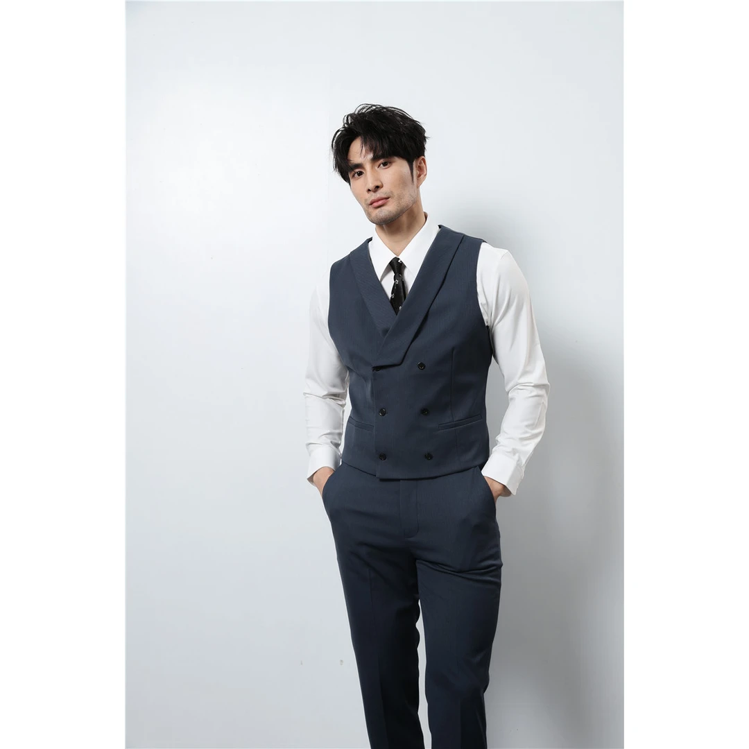 男士西装马甲套装痞帅英伦风商务通勤双排扣修身背心结婚伴郎礼服