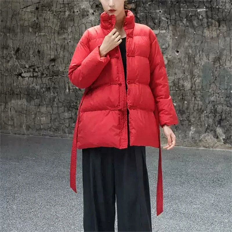 （禅意盘扣羽绒服）A115冬季禅意系带新中式国风盘扣复古外套M