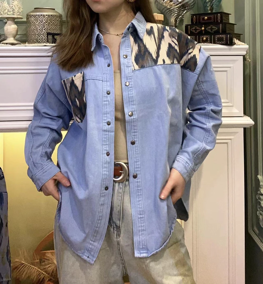 elmoda 艾特莱斯拼接款牛仔外套衬衣