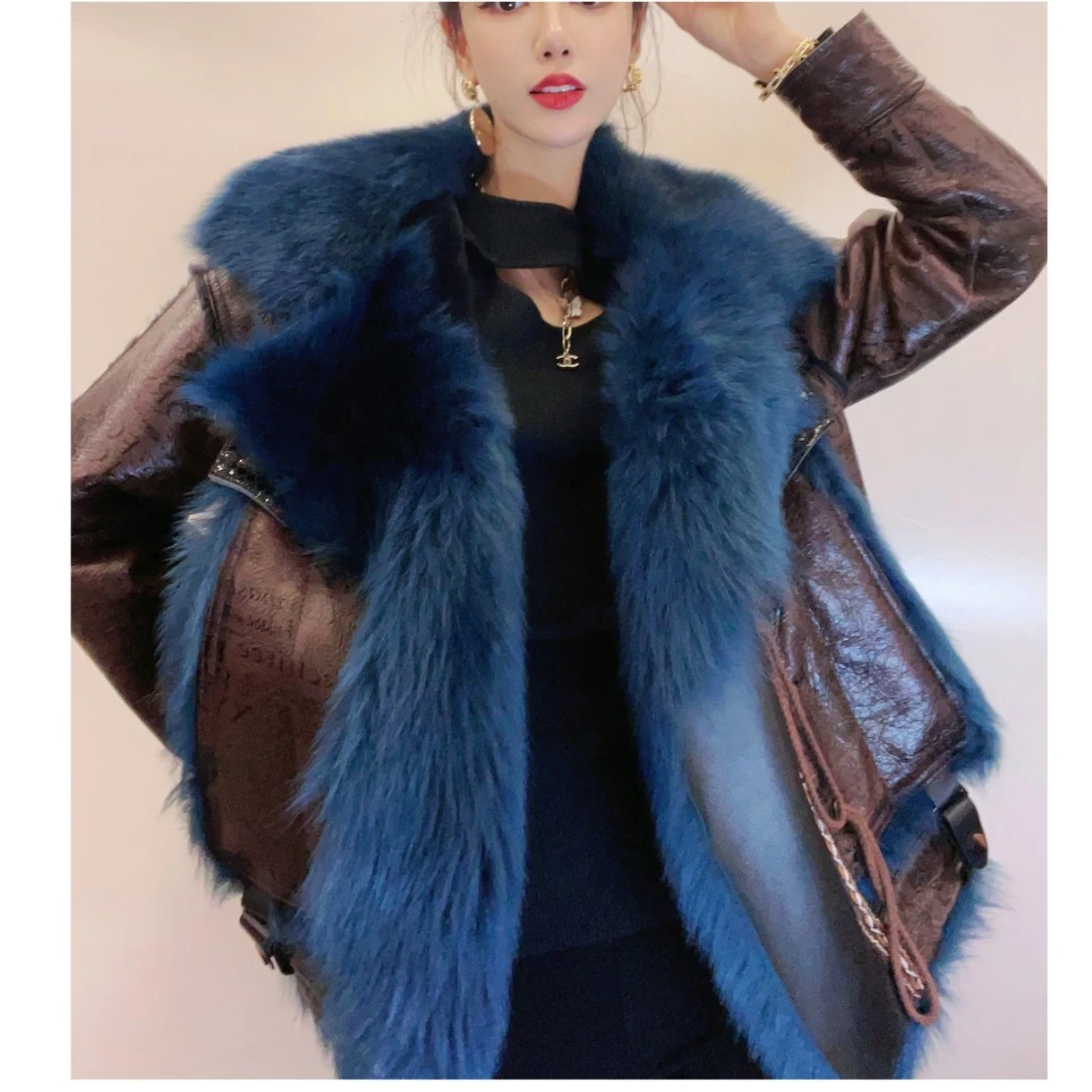 【yongjia】{自留款}时尚皮毛一体女士外套20685设计师拼接