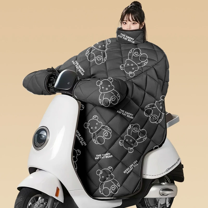 电动车加宽冬季褐色加厚双面防水电瓶加绒立体防风保暖护肩挡风被