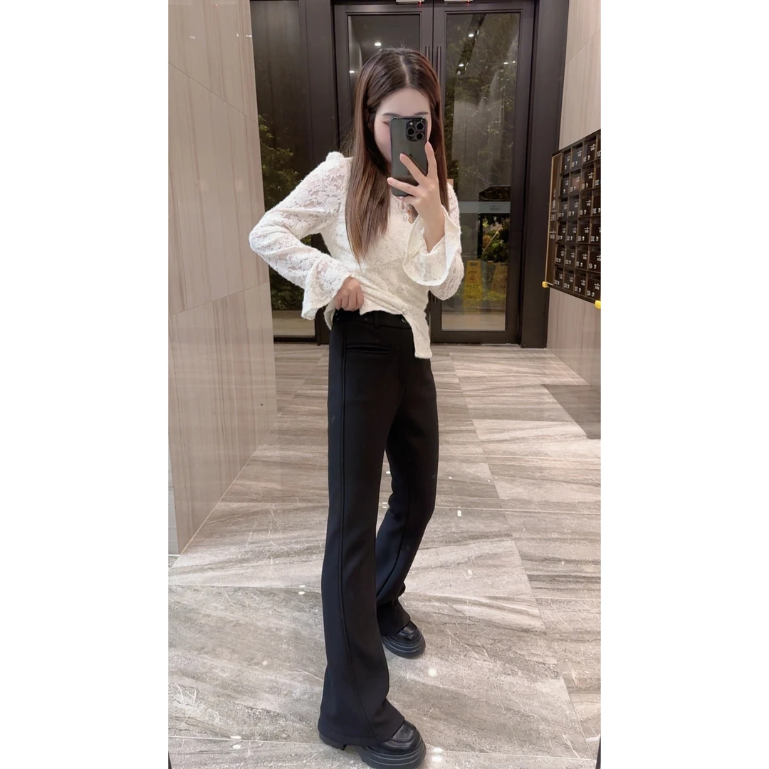 奈奈妮【重塑长腿】145小个子休闲喇叭裤时尚百搭修身高腰显瘦1783