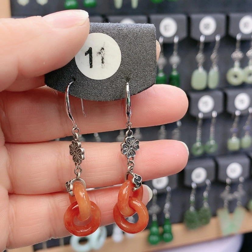 【闪购商品】翡翠耳饰银S925镶嵌林*?精美