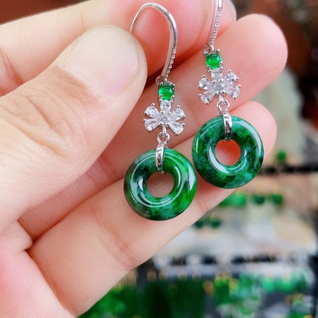 翡翠银S925镶嵌耳饰