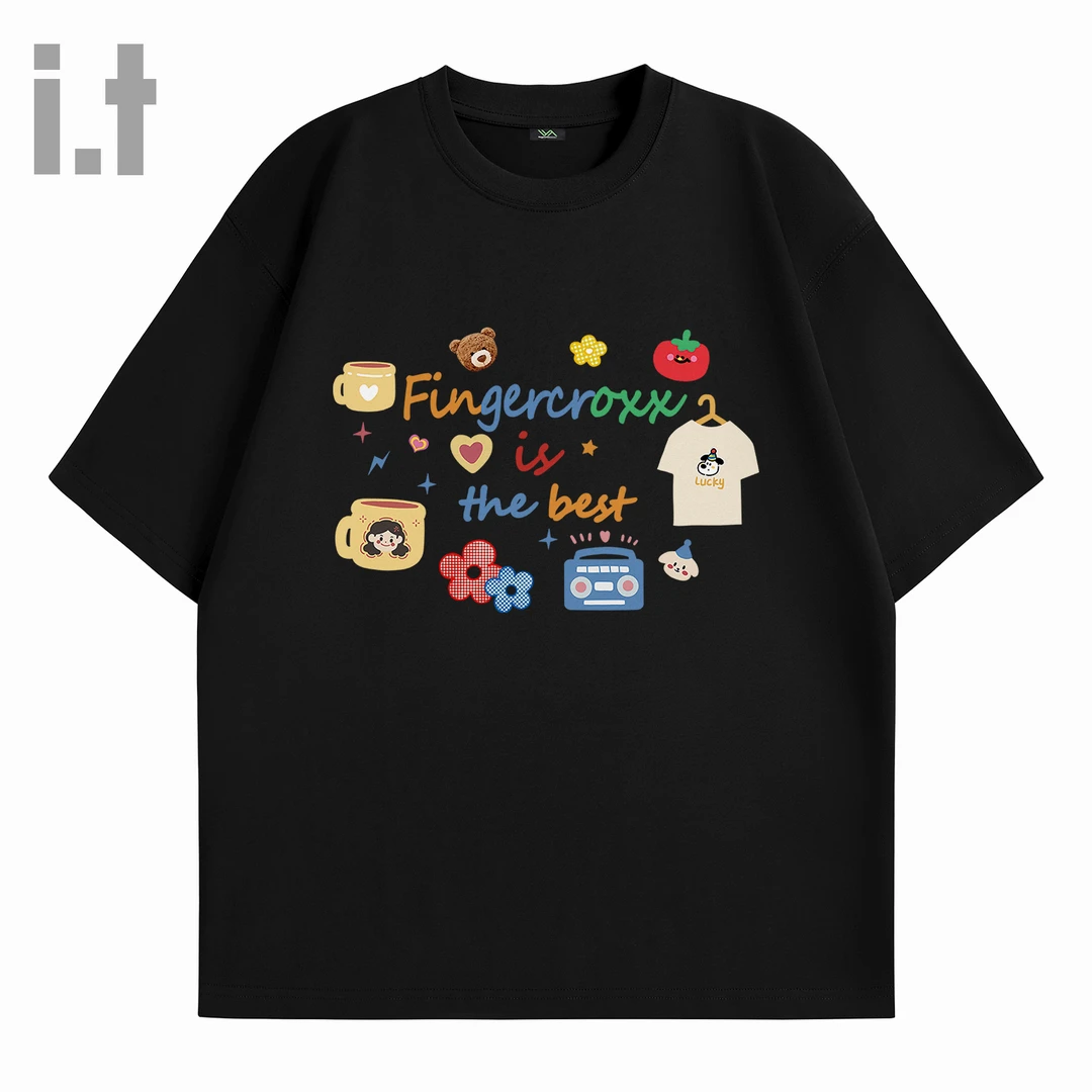 it FINGERCROXX短袖t恤女夏季2025新款可爱卡通印花重磅潮牌半袖A