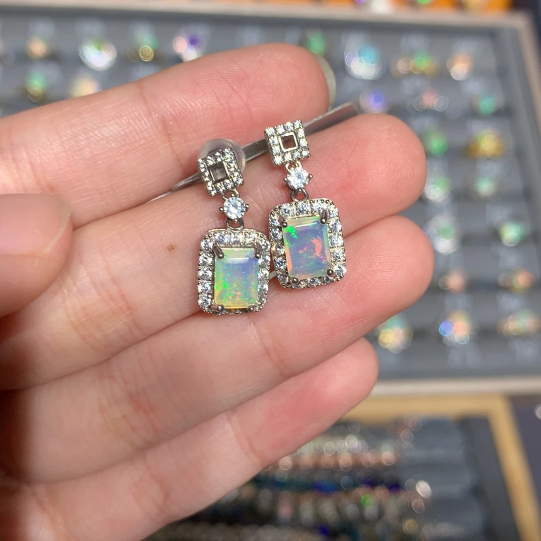 银S925镶嵌欧泊欧泊耳饰y