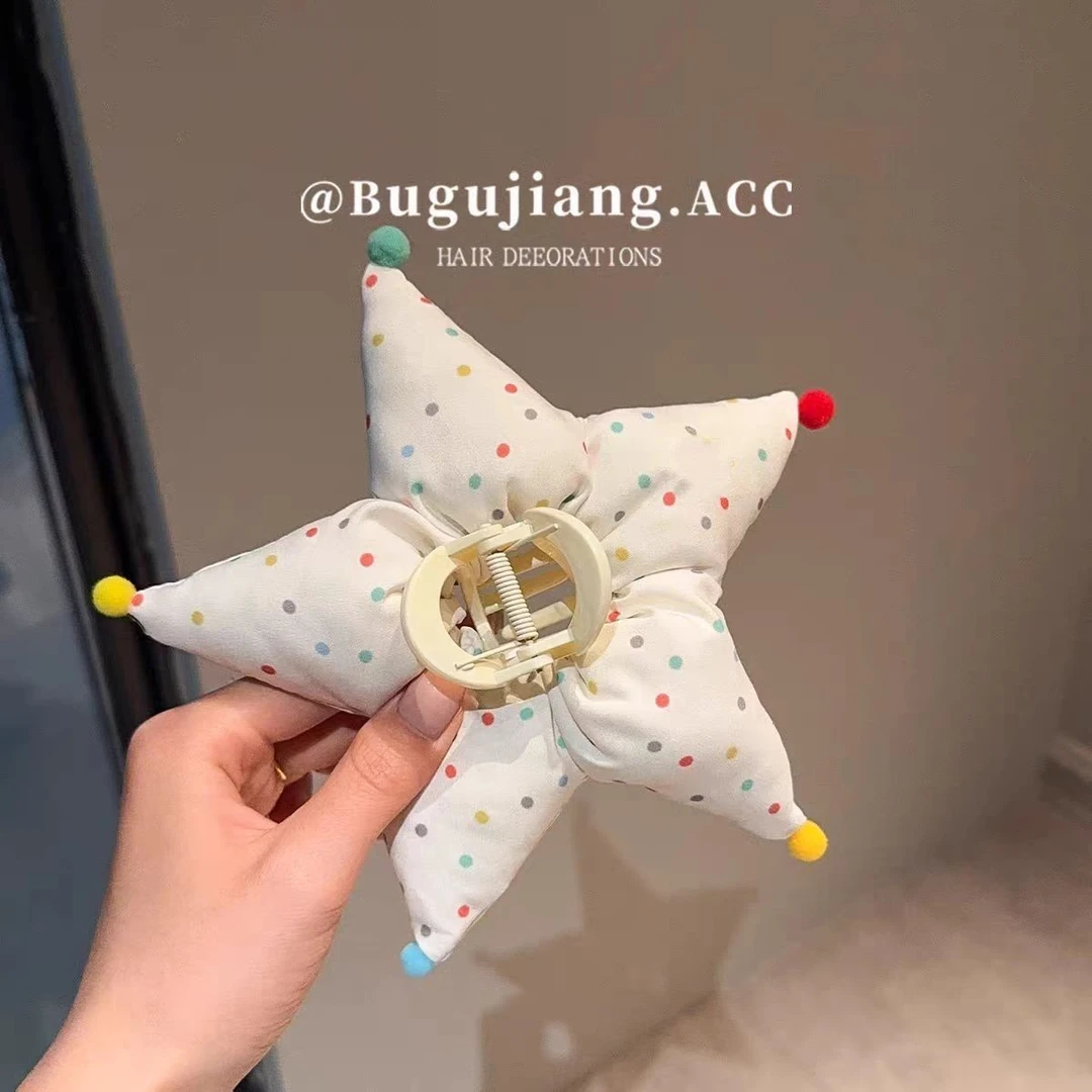 韩国设计师款波点充棉五角星立体抓夹小众原创鲨鱼夹少女心儿童