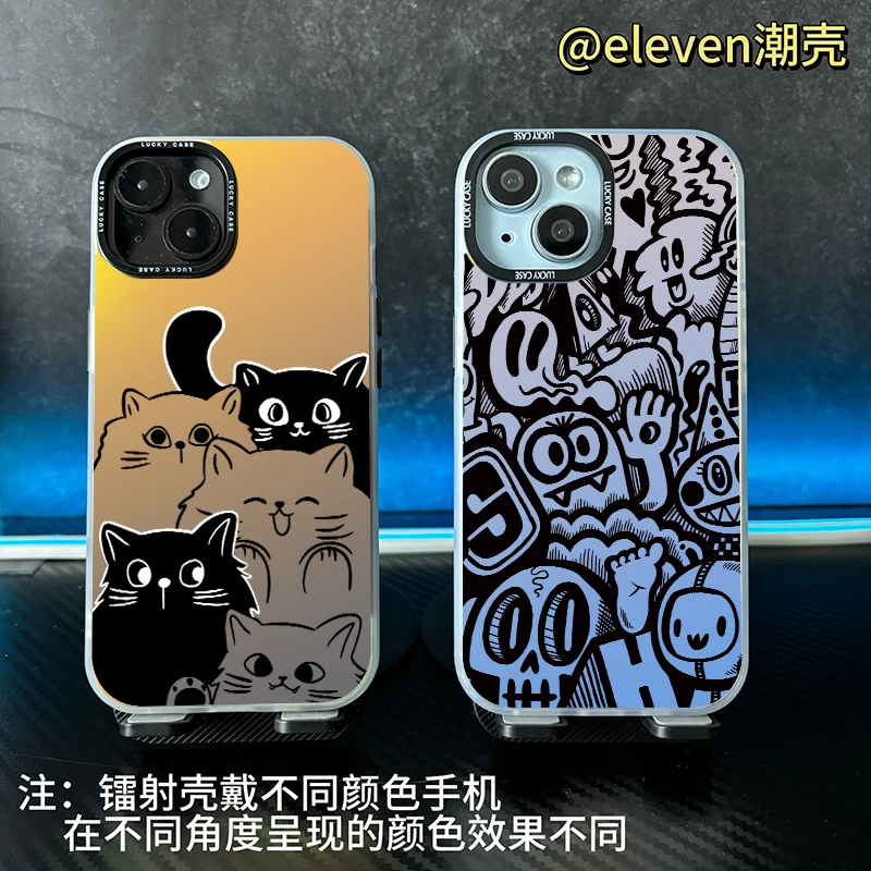 猫咪僵尸-【镭射壳】软包硬背炫酷手机壳适用于苹果17华为vivo小米