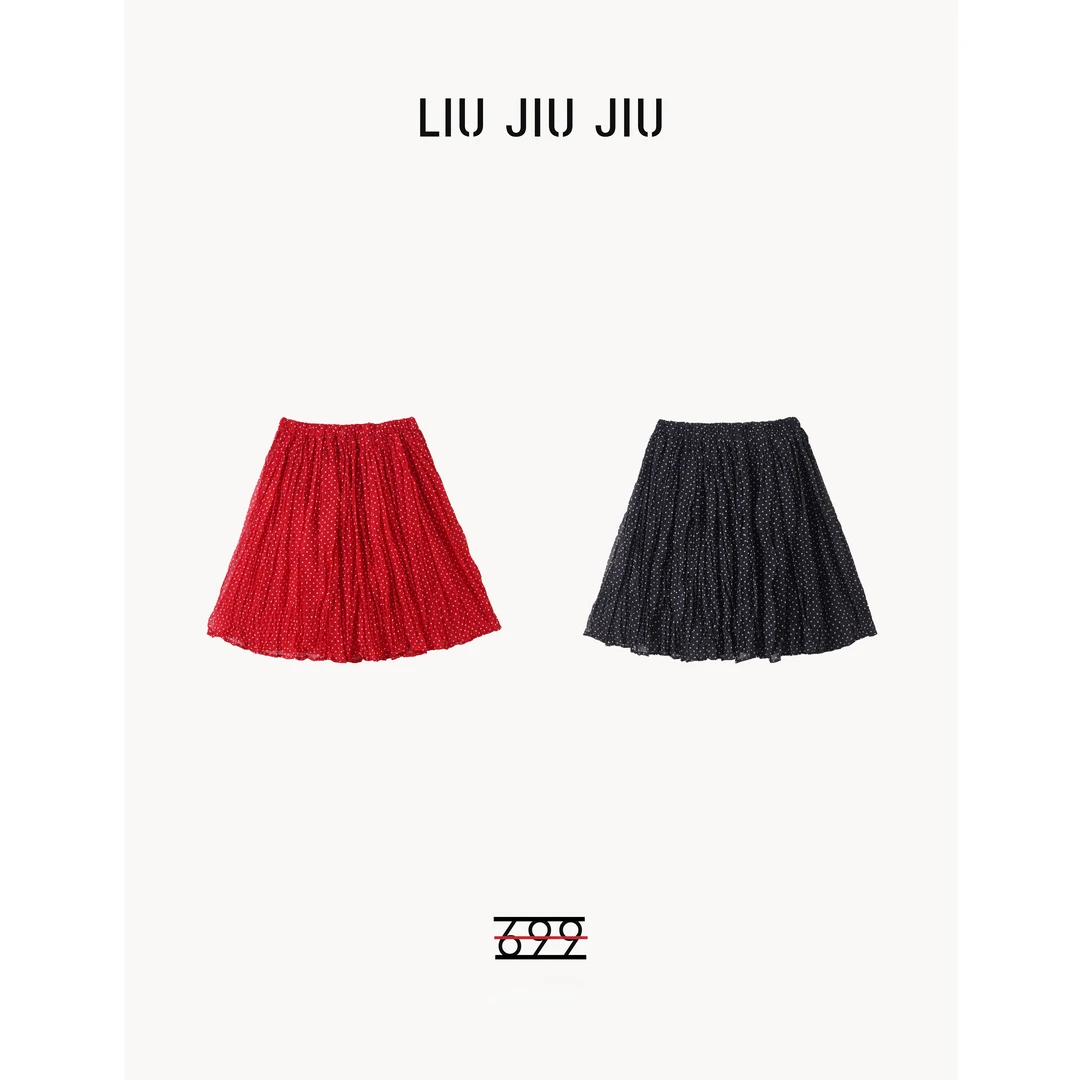 LIUJIUJIU 欧货网纱褶皱设计感半身裙夏季高腰波点半裙BQ4213L