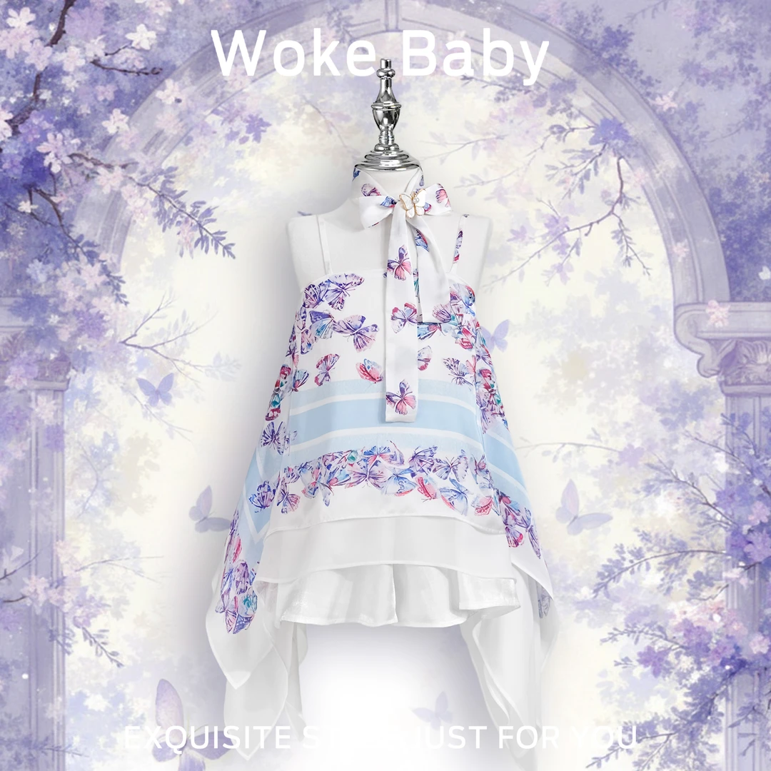 【全新微瑕】【现货】女童法式夏季中大童上衣中领套头汉服短裤M5685