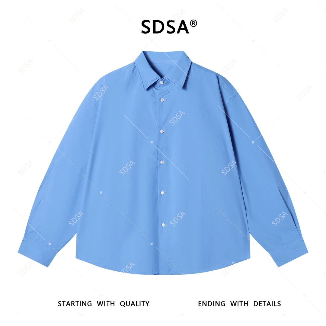 SDSA男士2025新款轻奢痞帅男装潮牌纯色翻领纽扣衬衫百搭时尚衬衣