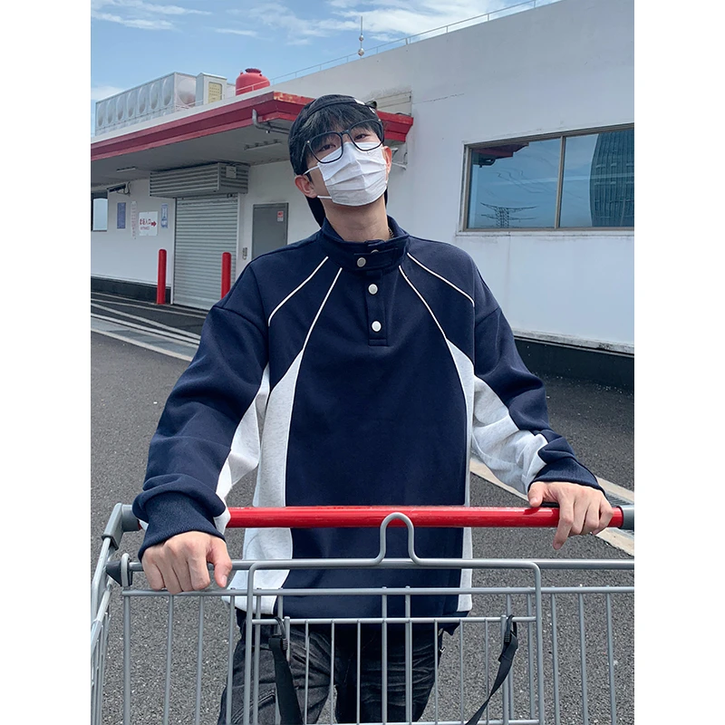 韩版卫衣秋季复古常规拼接字母套头款长袖秋冬季套头潮流