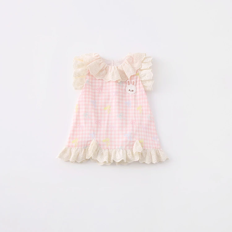 格子女童夏季纯色连体小童连衣裙女夏装公主风