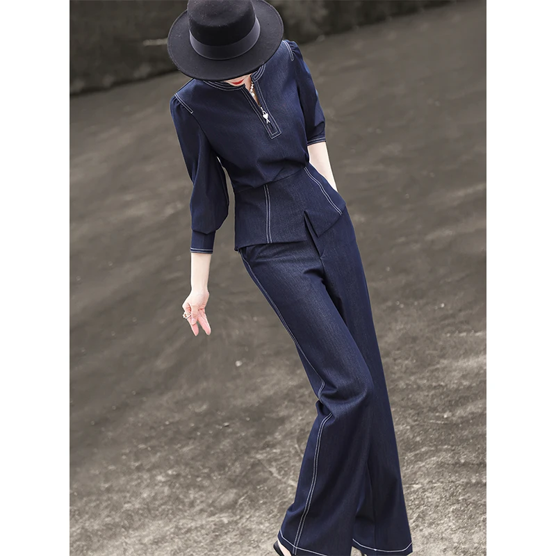 MEXCOCO/兰瑟儿春季新款气质通勤修身显瘦休闲牛仔套装女M5CO0709