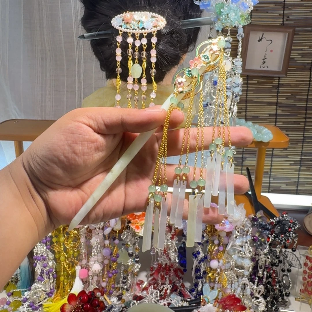 可***豆蛇纹石玉合金发饰