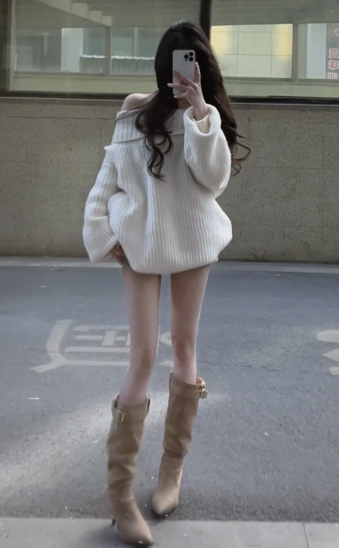 韩系高级感一字肩毛衣女2025年新款早秋慵懒风别致绝美针织衫上衣