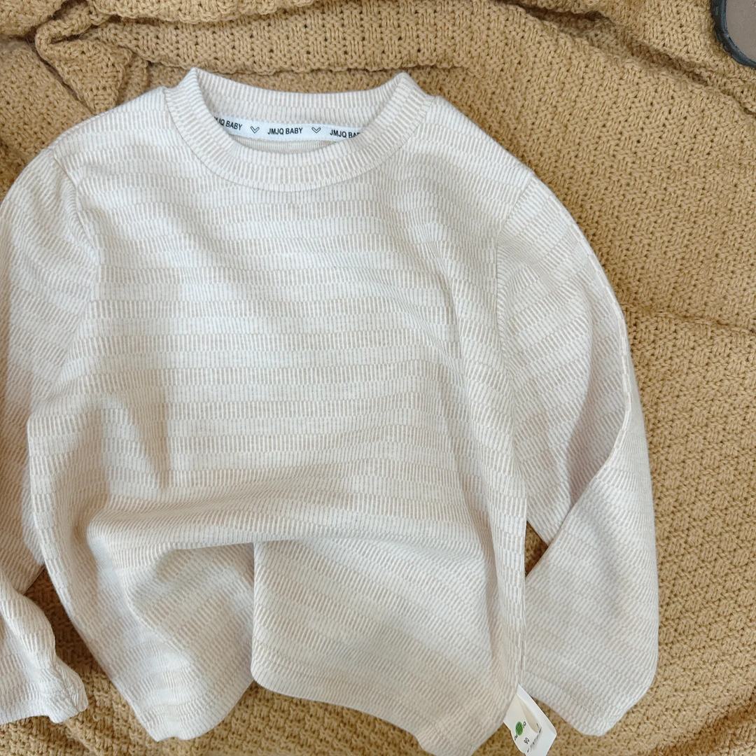 JMJQ 秋冬季韩版中小童单层高克重加厚色织条纹保暖打底衫201332