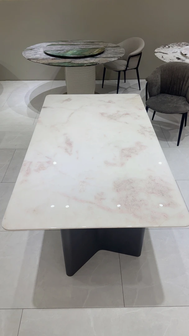 铭阳奢石【芬迪白】 “高定”天然奢石意式轻奢餐桌 客厅高档别墅