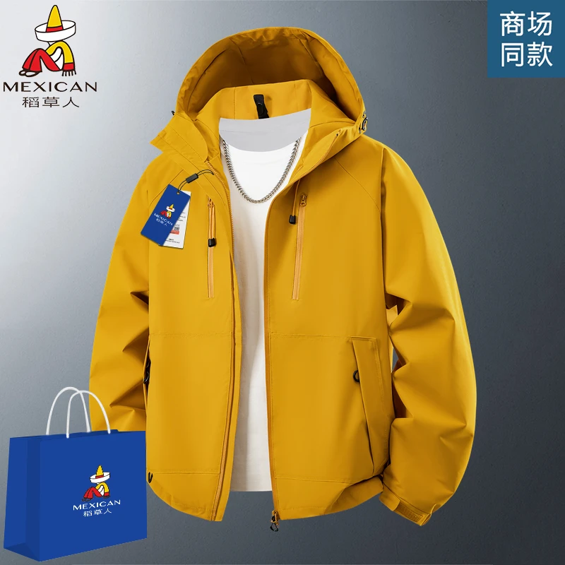 Mexican/稻草人冲锋夹克男女款春秋季三防情侣连帽外套户外登山服